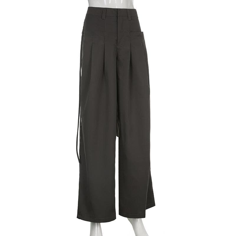 Solid medium rise pleated baggy wide leg pant