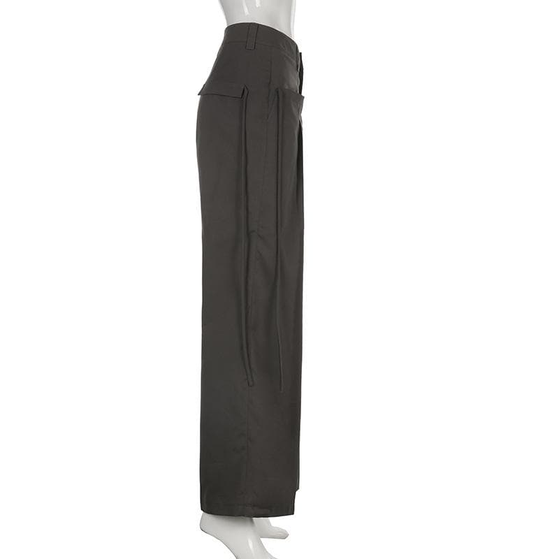 Solid medium rise pleated baggy wide leg pant